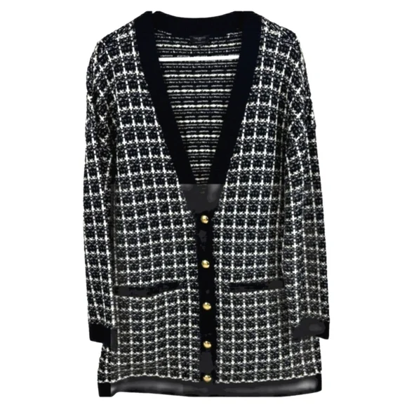 Talbots Textured Plaid Merino Wool Cardigan - Picture 2 of 7
